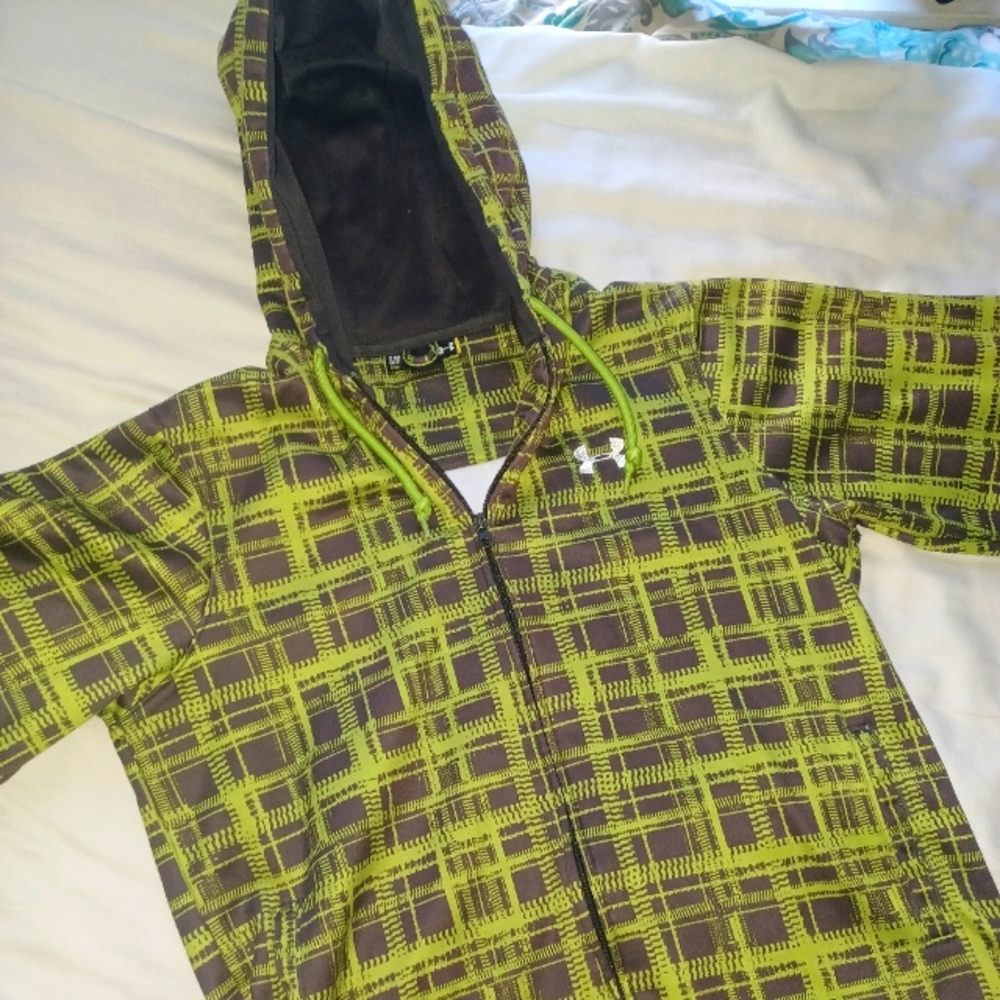 Mens Under Armour Hoodie Sz Small Green and Gray plaid